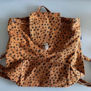 BAGGU tan and black leopard print canvas backpack